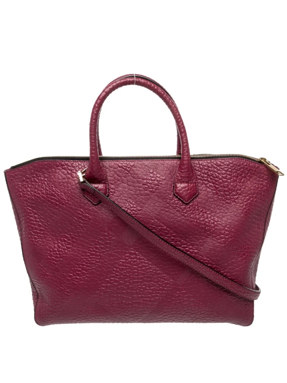 Burberry London Grainy Leather Check Medium Dewsbury Tote Bag Dark Plum NWOT - Picture 9 of 11
